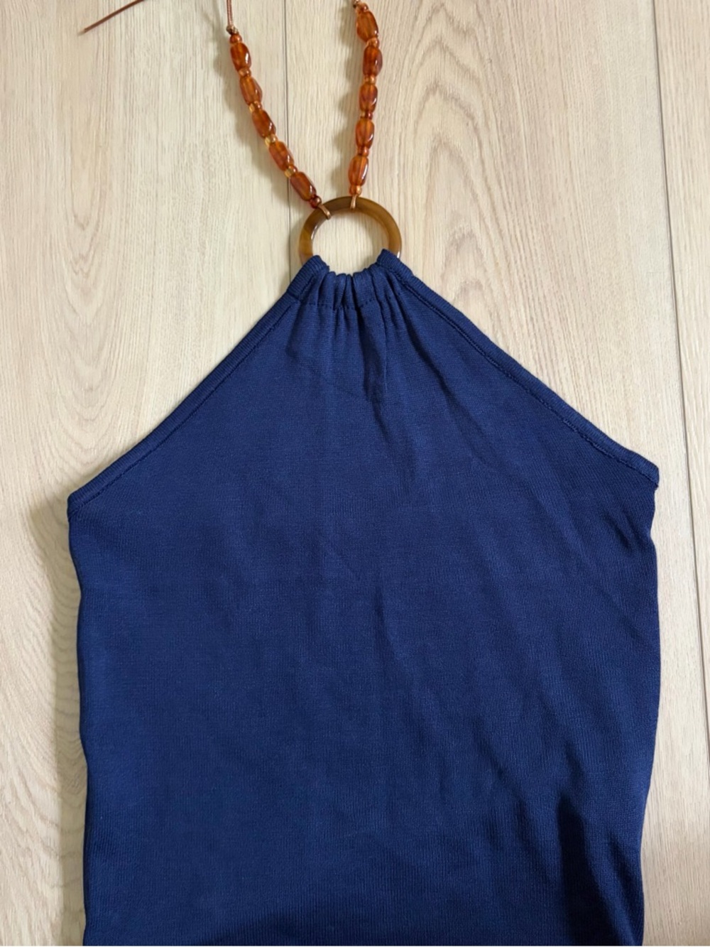 New Navy Halter Tank with Orange Beaded Straps